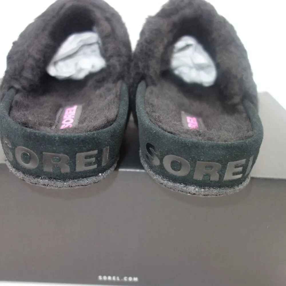 NEW Sorel Nariska Slide II Black Sparkle Slippers Fleece Lined Kids Girls Size 4